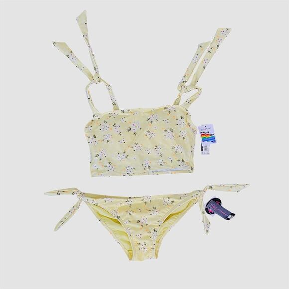 No Boundaries  NWT Butter Yellow Flower Floral Tankini Bikini S - Picture 1 of 7